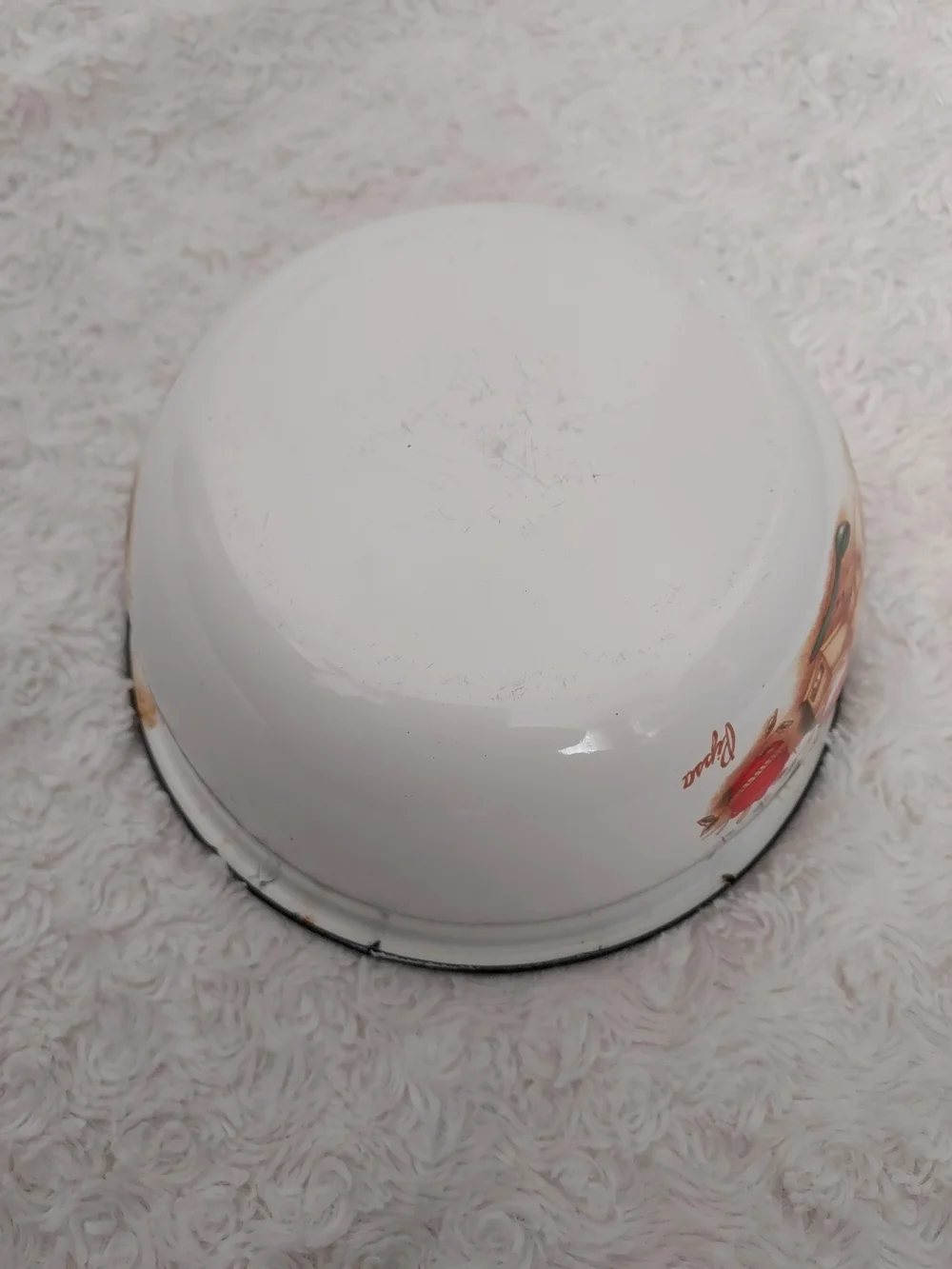 Vintage MCM Pipsa White Enamel Nesting Bowls Kitchen Motif Cottagecore Country